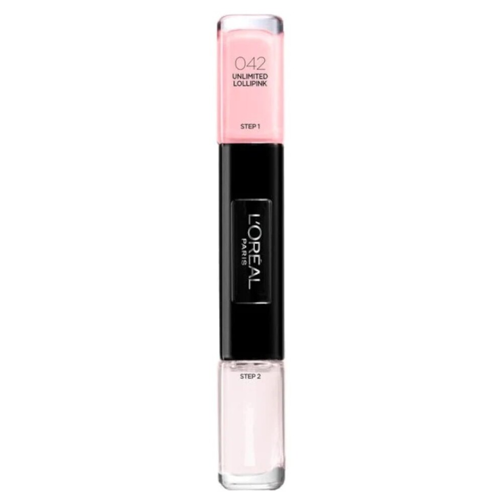 l-oreal-paris-infallible-nail-polish-2-in-1-042-5-ml-1670328380 L'Oreal Paris, Infallible, Nagellak 2-in-1, 042, Onbeperkt Lollpink, 2 x, 5 ml - Afbeelding 1