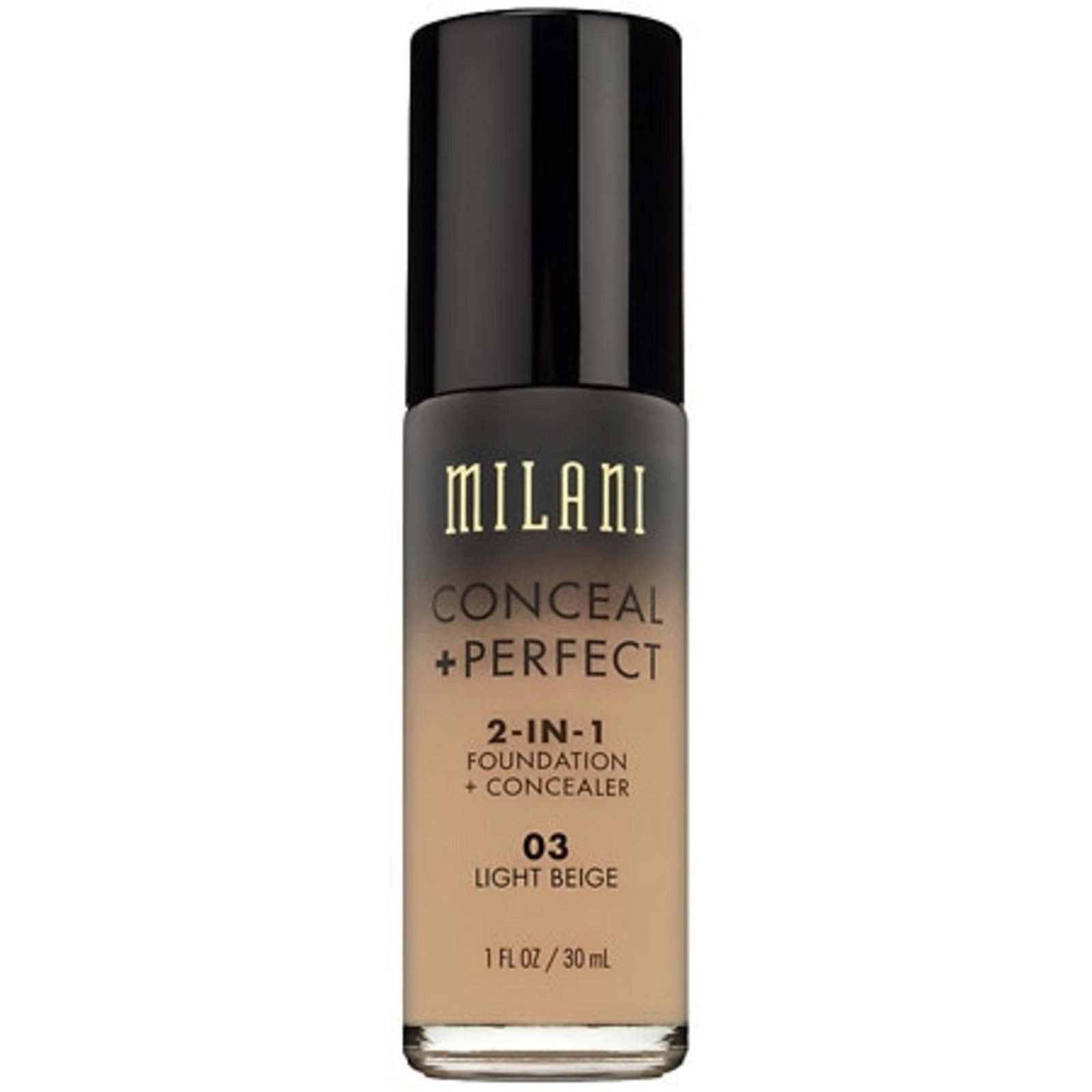 0717489700030-0-6a2a4a32d5736 Milani, Conceal + Perfect, Vloeibare foundation & concealer 2-in-1, 03, Lichtbeige, 30 ml - Afbeelding 1
