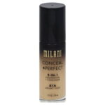Milani, Conceal + Perfect, Mat, Vloeibare foundation & concealer 2-in-1, 01A, Creamy Nude, 30 ml