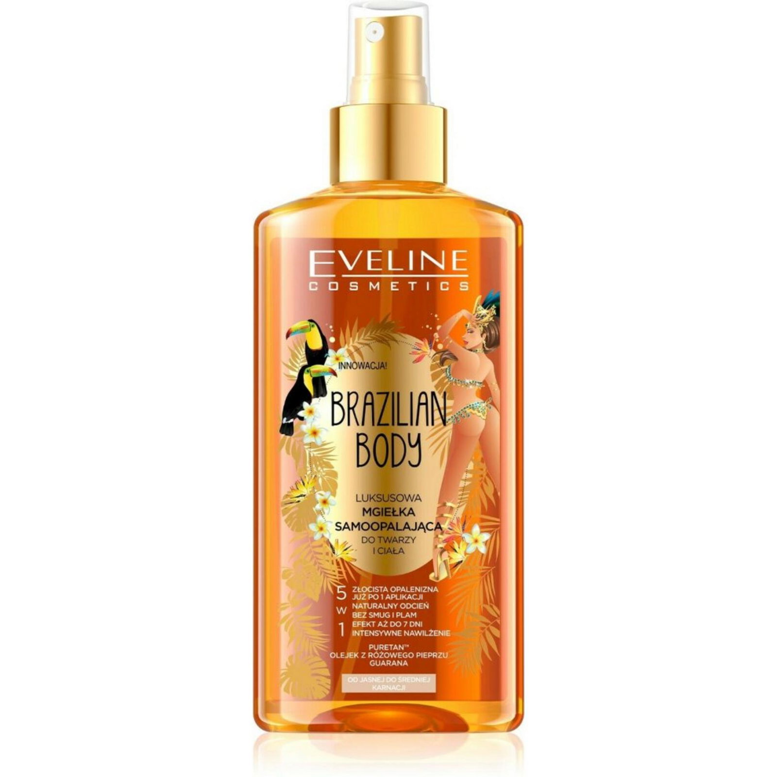 08325901761986167-0-69b0f92a21ea4 Eveline Cosmetics, Brazilian Body, Walnootextract, Looien, Zelfbruinende mist, Voor gezicht & lichaam, 150 ml - Afbeelding 1