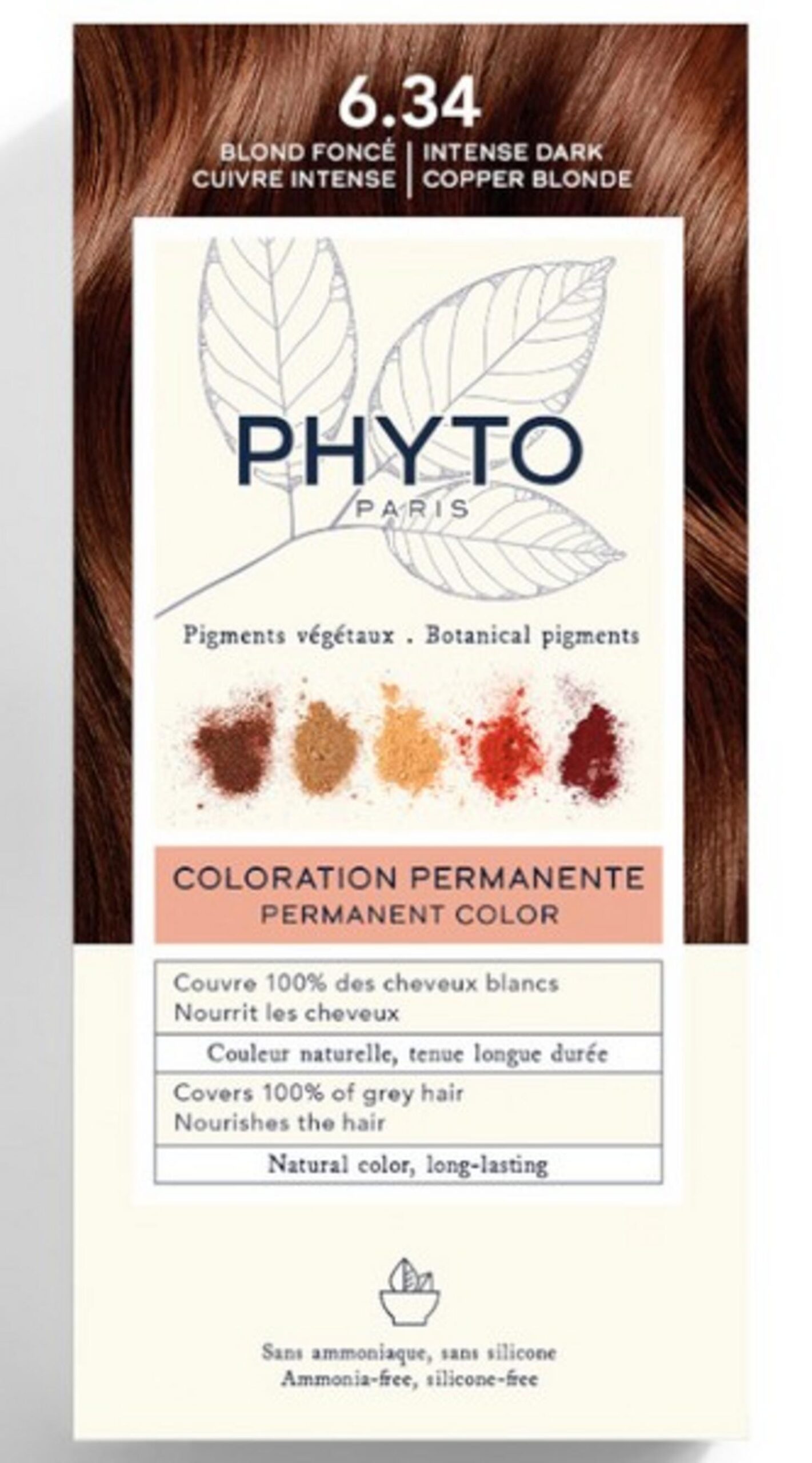 3701436927943-1-69e228f5da214 Phyto, Color Kit Coloration, Permanente haarkleuring, 6.34 Intense Dark Copper Blonde, 1 st - Afbeelding 1