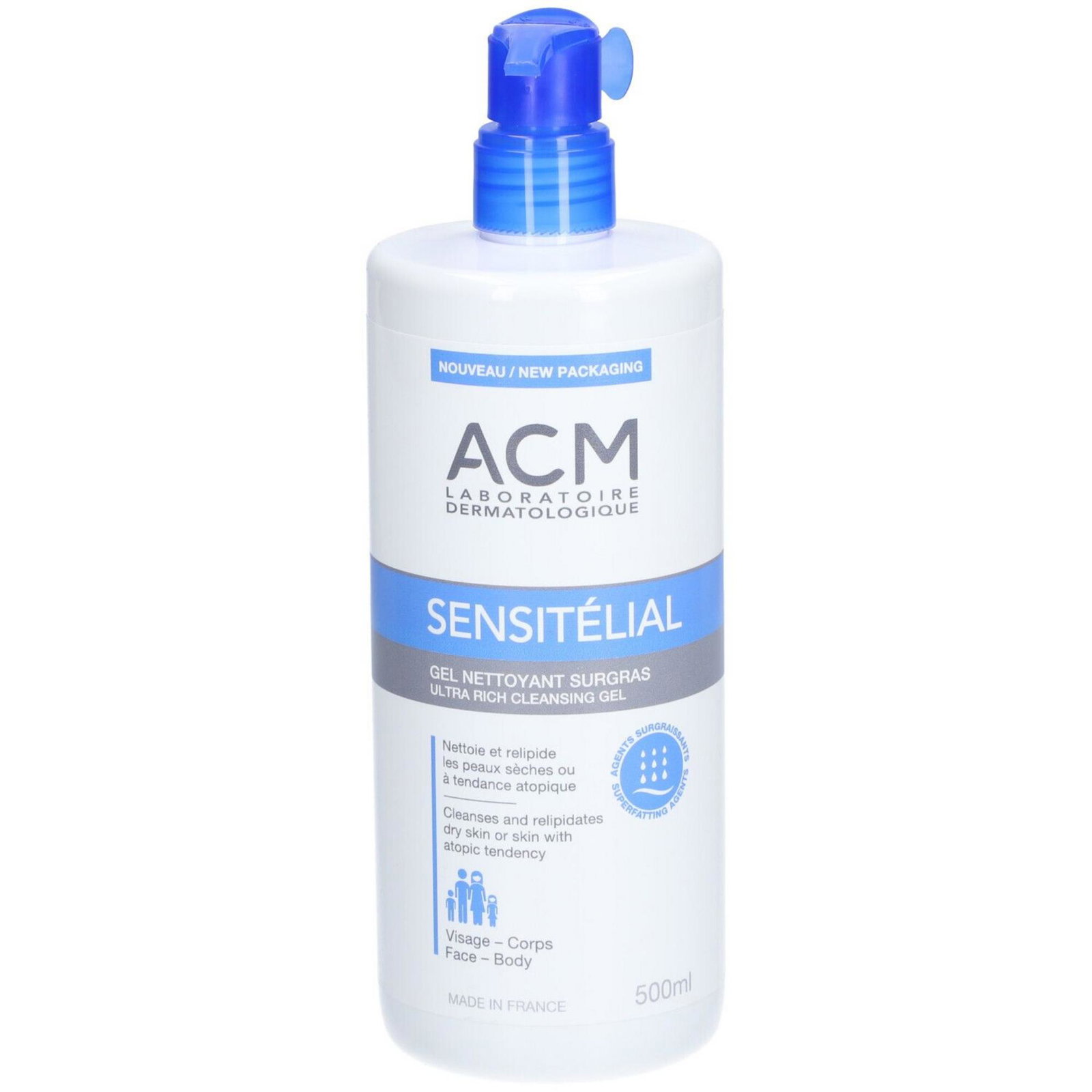 3760095252582-2-6976a9d320358 Laboratoire ACM, Sensitelial, Reiniging, Douchegel, Zeer droge tot mogelijk atopische gevoelige huid, 500 ml - Afbeelding 1