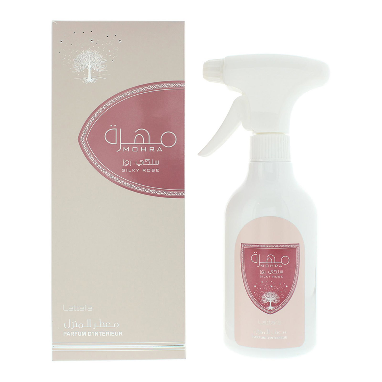 10047165-00101 Lattafa, Mohra Silky Rose, Zijden Roos, Kamerspray, 450 ml - Afbeelding 1