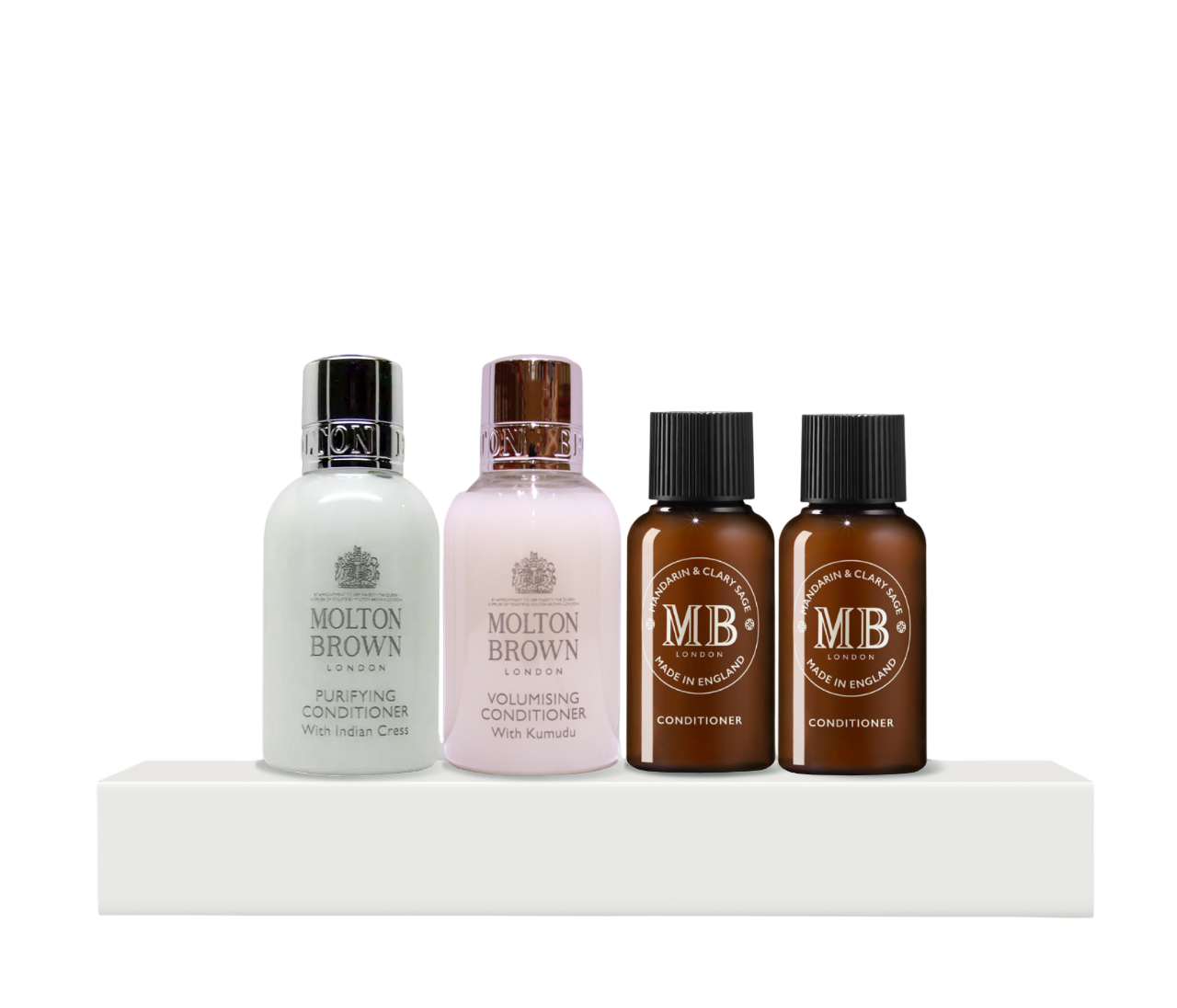 6826fee05a38d1747386080 Hair Therapy Conditioner Set Molton Brown: Indian Cress, Hair Conditioner, For Purifying, 50 ml + Kumudu, Hair Conditioner, For Volume, 50 ml + Mandarin & Clary Sage, Hair Conditioner, For Repairing, 30 ml + Molton Brown, Kumudu, Hair Conditioner, For Volume, 30 ml - Afbeelding 1