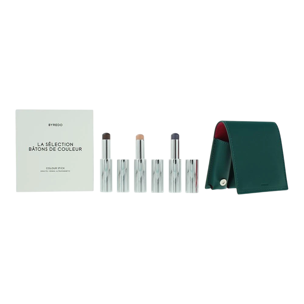696369a2bf6961768122786 Deep Teal Set Byredo: Colour Stick, Multifunctional, Eyeshadow Stick, 509, Solar Flare, 3.5 g + Colour Stick, Multifunctional, Eyeshadow Stick, Kumato Face, 3.5 g + Colour Stick, Multifunctional, Eyeshadow Stick, Flower Play, 3.5 g + Byredo, GWP Leather Pouch - Afbeelding 1