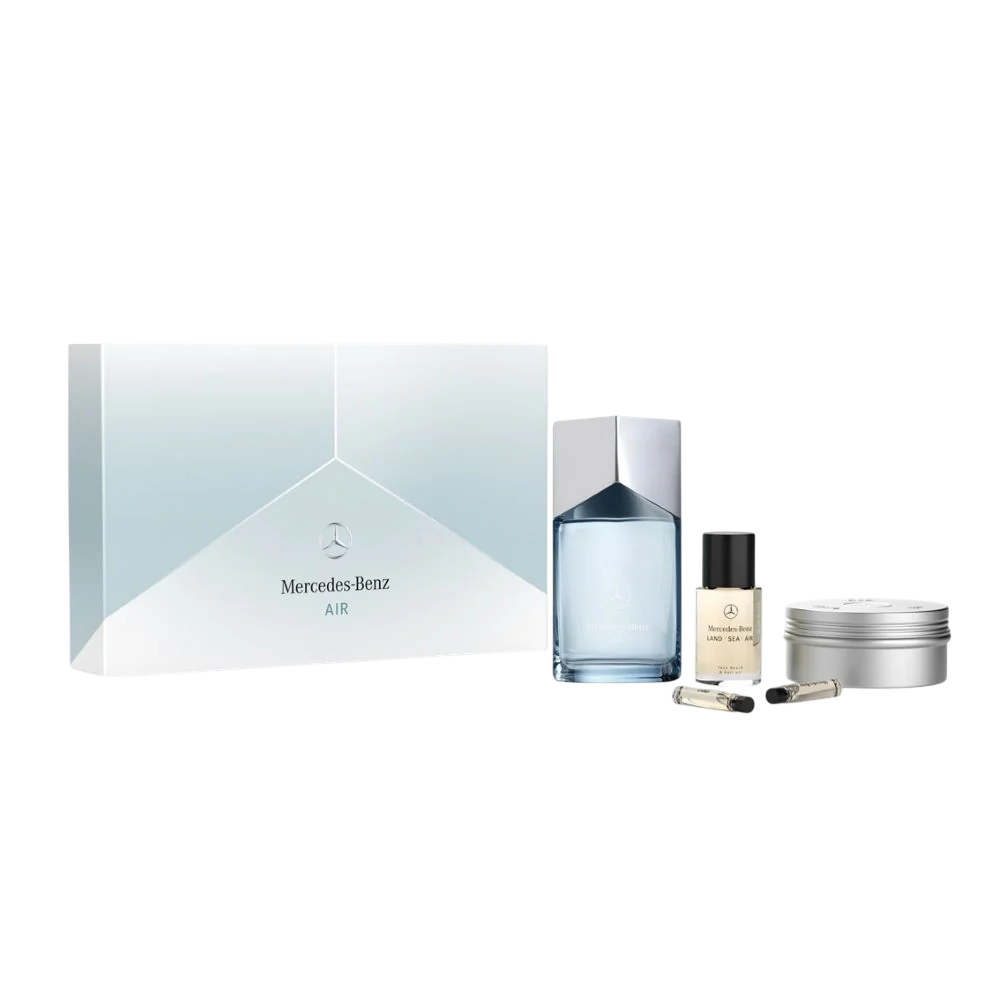 6a79d9bef030c1786370494 Set Mercedes-Benz: Air, Eau De Parfum, For Men, 100 ml + Land-Sea-Air, Cleansing, Scented Soap Bar, 110 g + Land, Eau De Parfum, For Men, 1.5 ml *Sample + Air, Eau De Parfum, For Men, 1.5 ml *Sample + Land-Sea-Air, Hydrating, Oil, Face, Body, Hair & Beard, 30 ml - Afbeelding 1