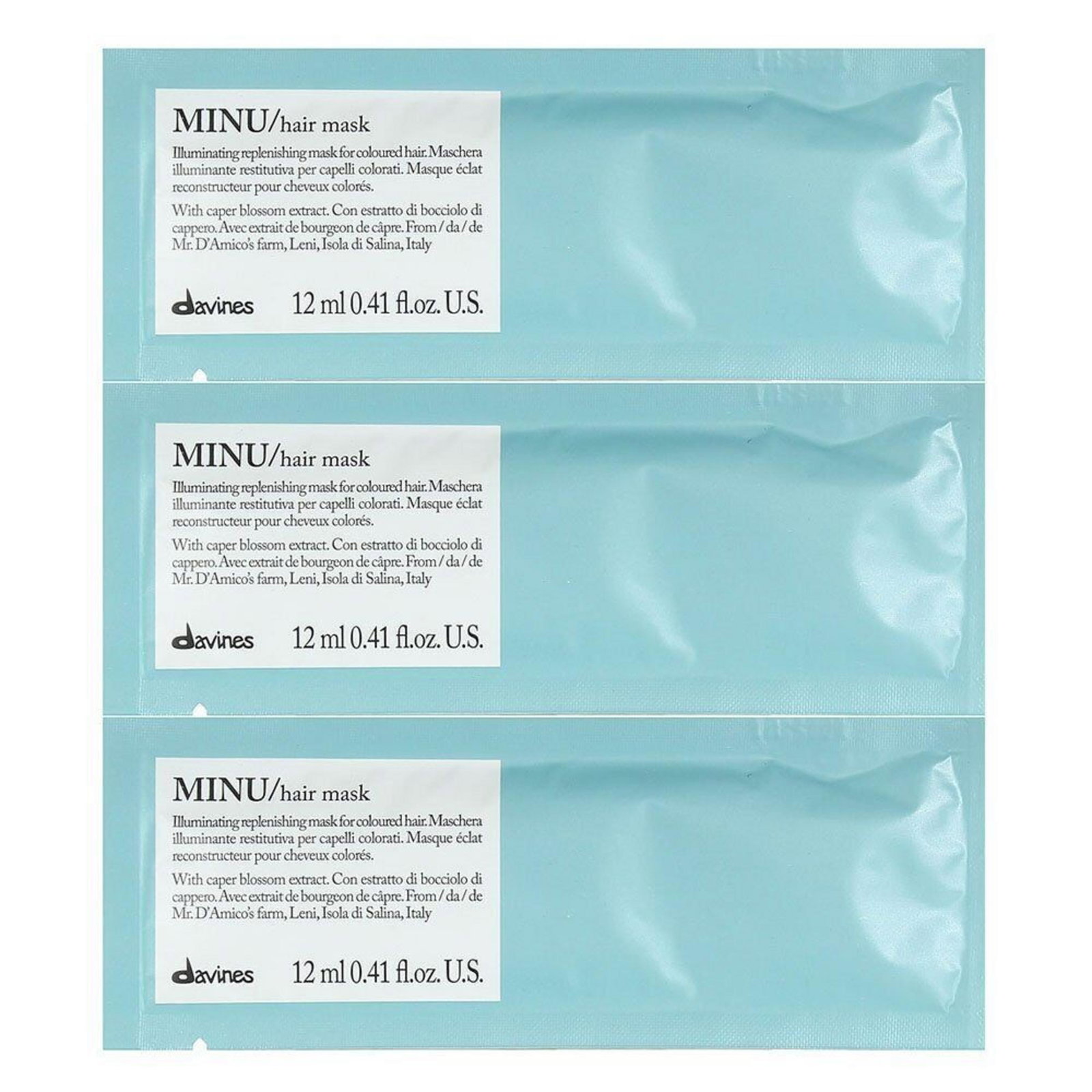 8004608266488-0-69e9fe0b31327 Set, Davines, Minu, Haarbehandelingscrèmemasker, Verlichtend, 12 st, 12 ml - Afbeelding 1