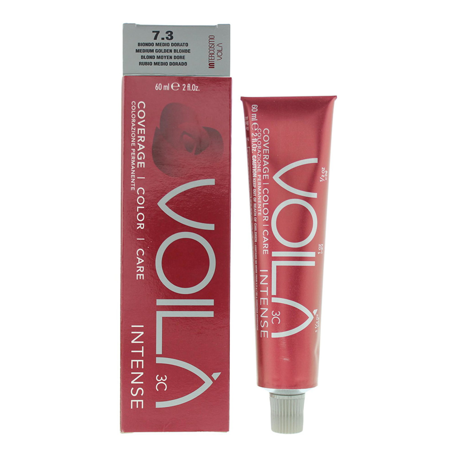 10048656-00101 Intercosmo, Voila 3C Intense, Permanente haarkleuring, 7.3 Medium Golden Blonde, 60 ml - Afbeelding 1