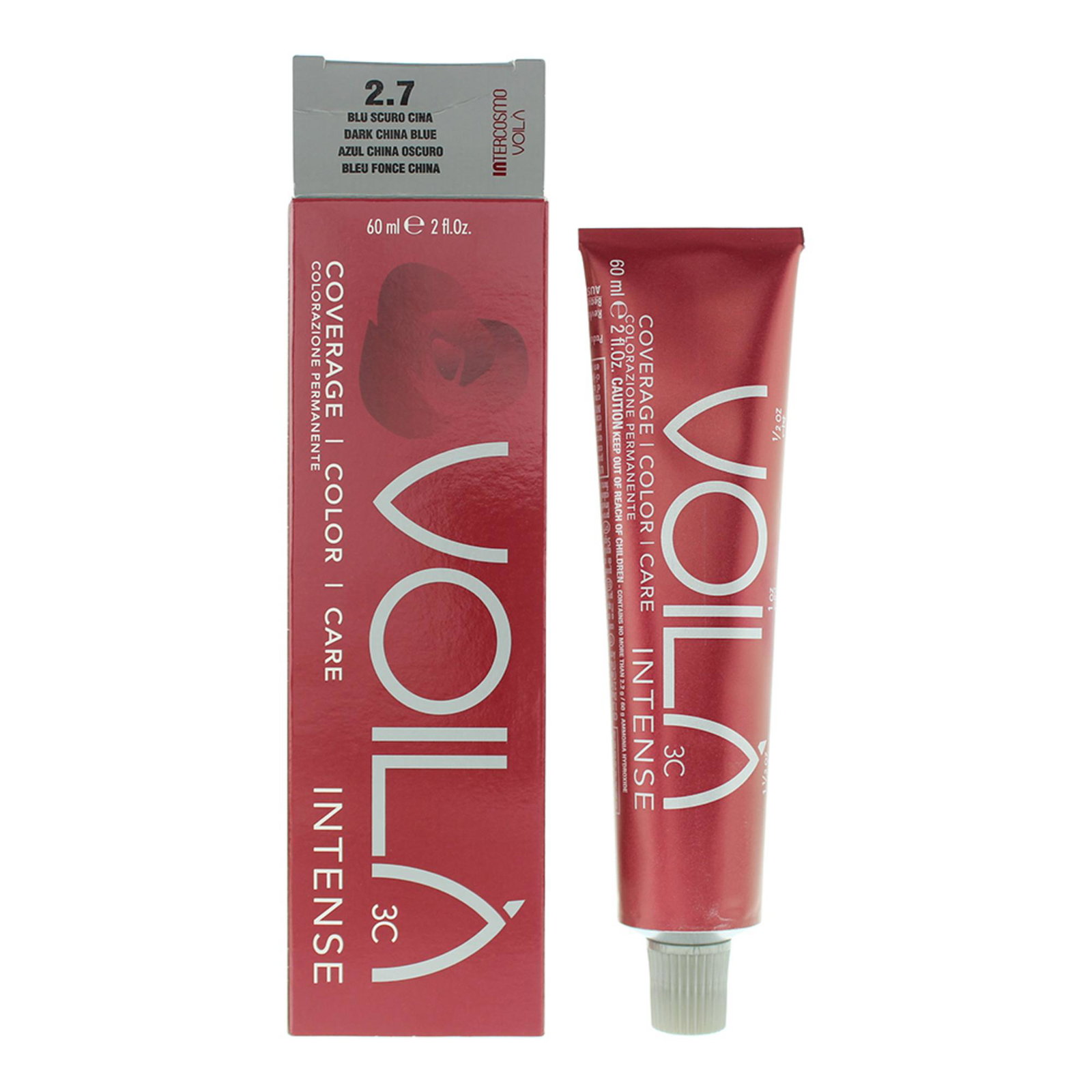 10048663-00101 Intercosmo, Voila 3C Intense, Water, Permanente haarkleuring, 2.7 Dark China Blue, 60 ml - Afbeelding 1