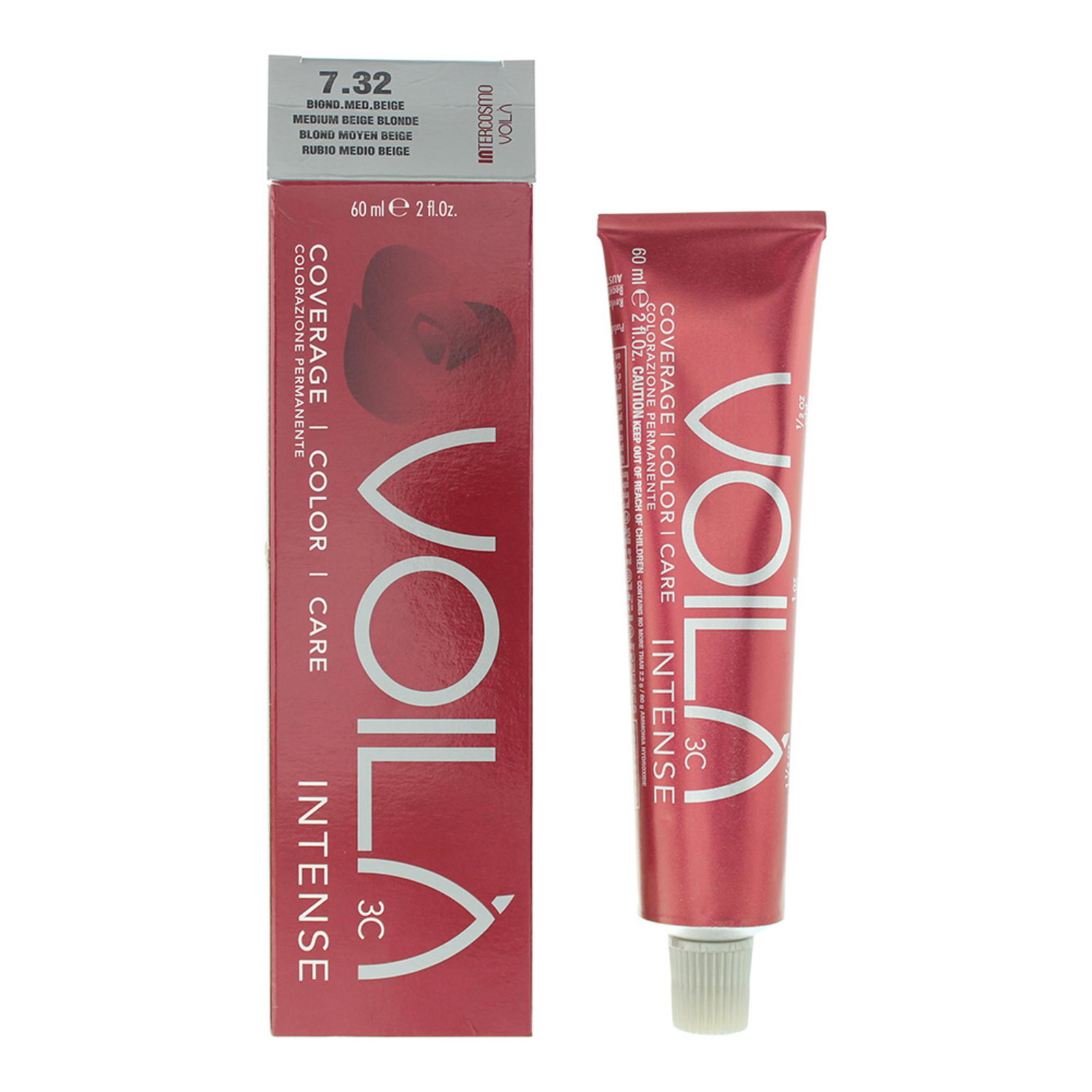 10048422-00101 Intercosmo, Voila 3C Intense, Permanente haarkleuring, 7.32 Medium Beige Blonde, 60 ml - Afbeelding 1