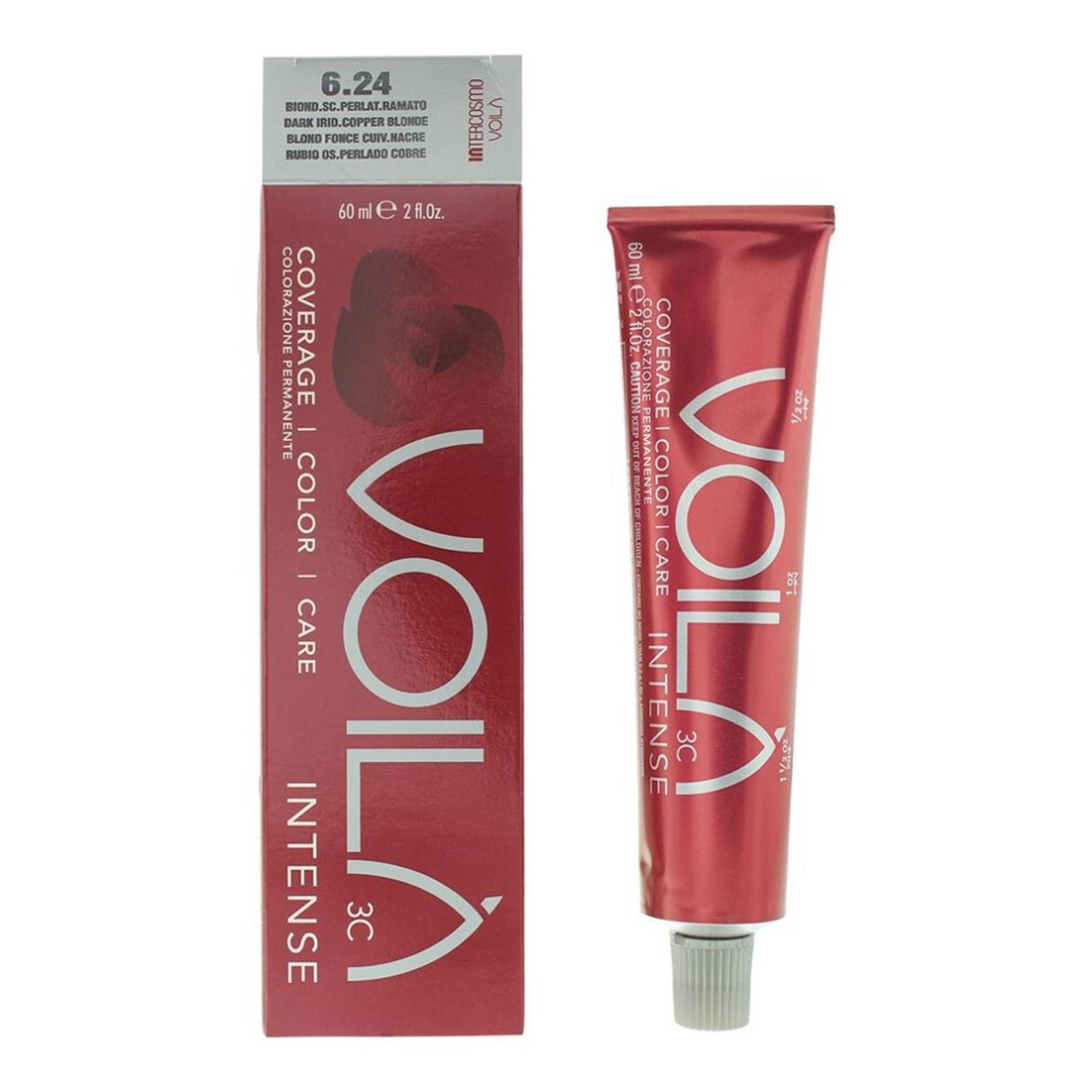 8007376011663-2-68e072c09698c Intercosmo, Voila 3C Intense, Permanente haarkleuring, 6.24 Dark Iridescent Copper Blonde, 60 ml - Afbeelding 1