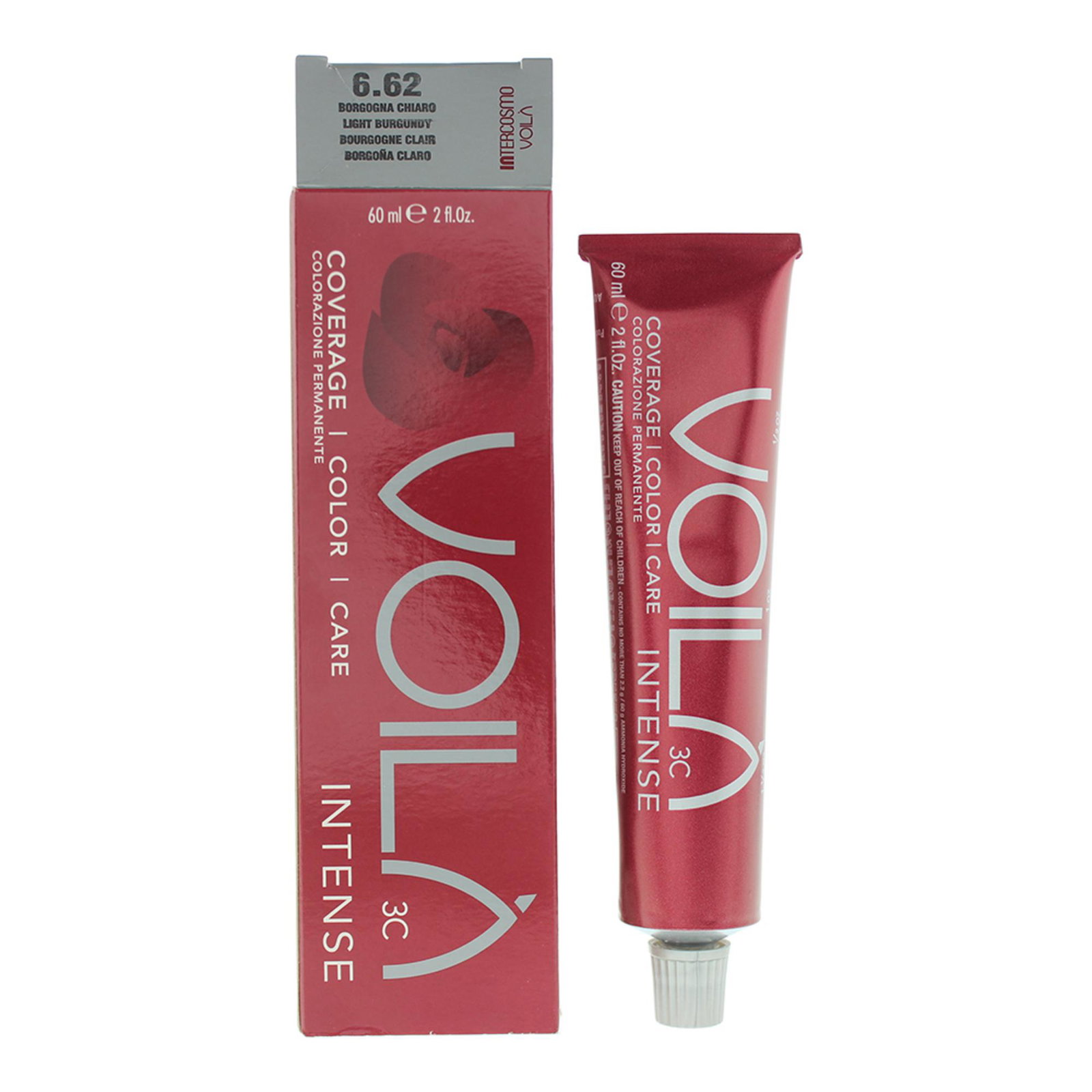 10048660-00101 Intercosmo, Voila 3C Intense, Permanente haarkleuring, 6.62 Light Burgundy, 60 ml - Afbeelding 1