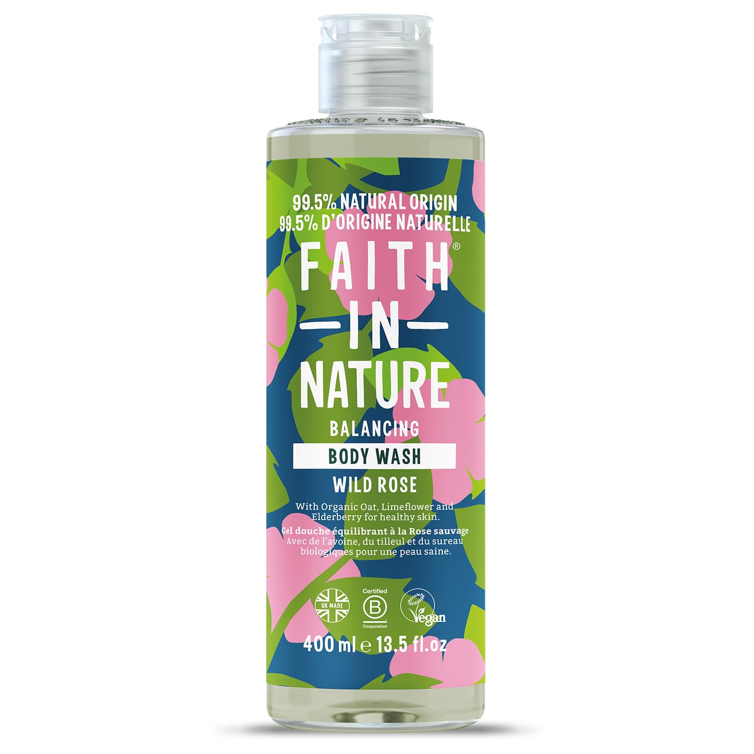 faith-in-nature-rosemary-vegan-cruelty-free-natural-ingredients-hydrating-moisturising-soothing-nourishing-cleansing-softening-revitalising-floral-bod Faith In Nature, Wild Rose, Cleansing & Nourishing, Douchegel, Lichaam, 400 ml - Afbeelding 1