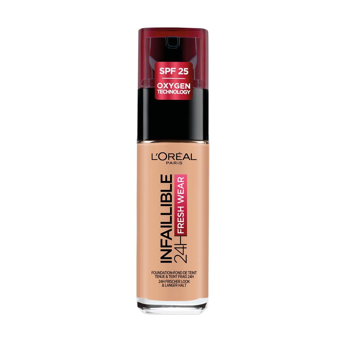 l-oreal-paris-infaillible-24h-fresh-wear-all-day-wear-liquid-foundation-235-honey-spf-25-30-ml-1706016809 L'Oreal Paris, Infaillible 24h Fresh Wear, Hele dag dragen, Vloeibare foundation, 110, Vanille Roos, SPF 25, 30 ml - Afbeelding 1