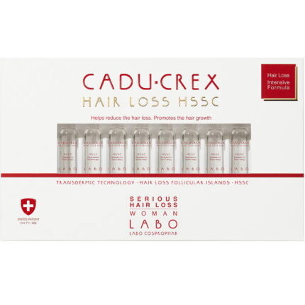 Labo Cosprophar Suisse, Cadu-Crex Severe Stage, Tegen haaruitval, Ampullen Behandeling Serum, Voor de hoofdhuid, Voor vrouwen, 20 st, 3.5 ml