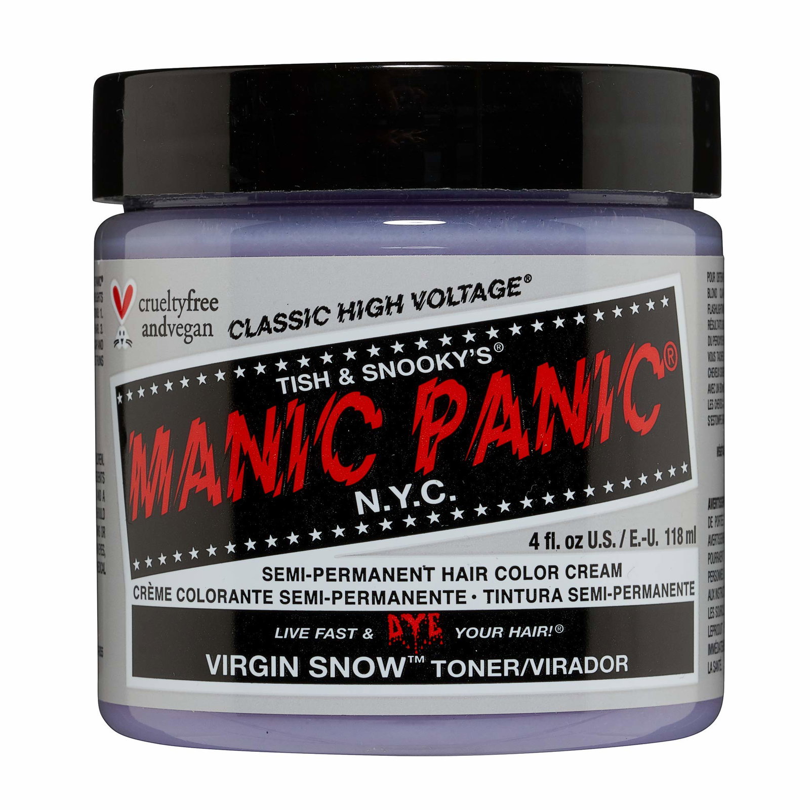 manic-panic-classic-high-voltage-virgin-snow-semi-permanent-hair-dye-virgin-snow-118-ml-1771494430 Manic Panic, Classic High Voltage Virgin Snow, Semi-permanente haarkleuring, Virgin Snow, 118 ml - Afbeelding 1