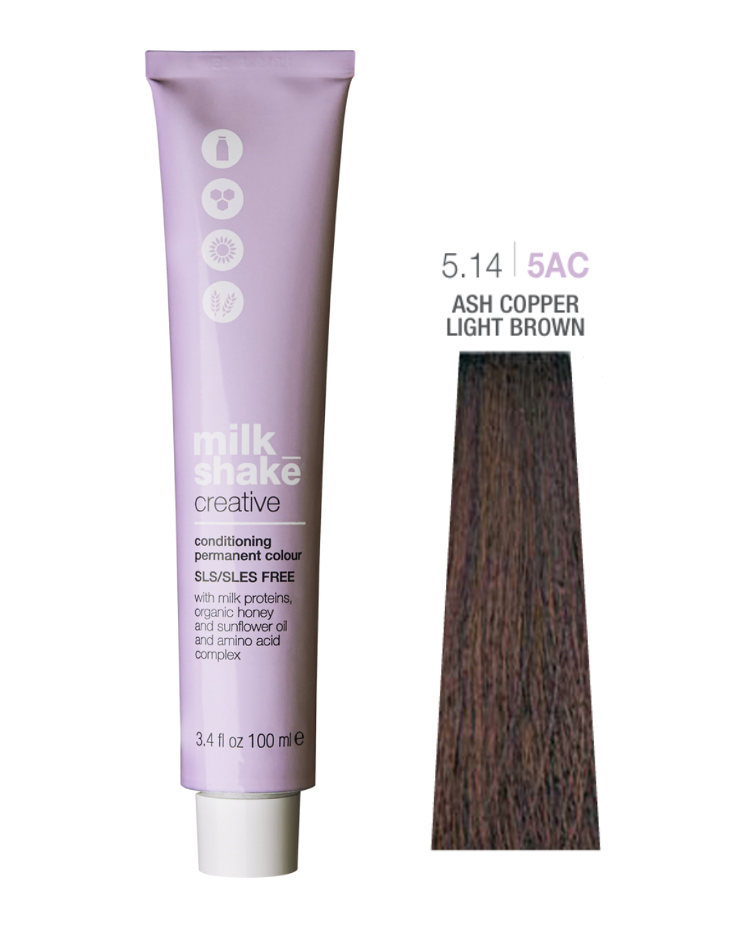milk-shake-creative-paraben-free-permanent-hair-dye-5-14-5ac-ash-copper-deep-light-brown-100-ml-1770119252 Milk Shake, Creative, Parabeenvrij, Permanente haarkleuring, 5.14/5AC Ash Copper Deep Light Brown, 100 ml - Afbeelding 1