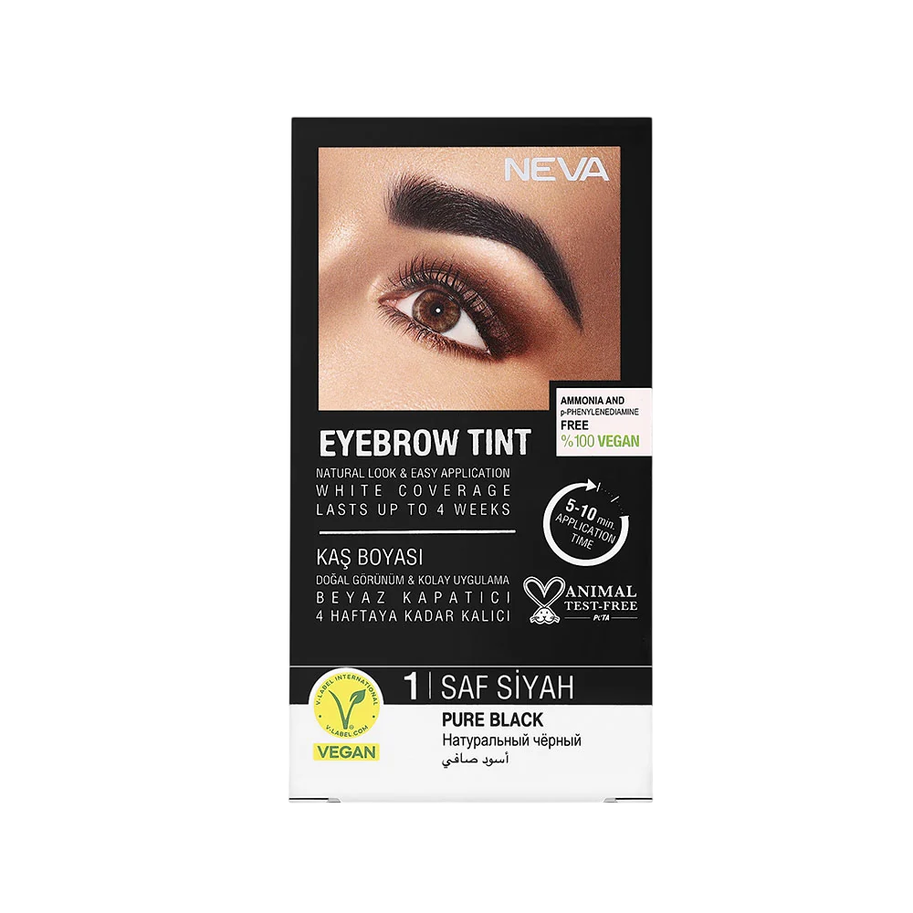 neva-eyebrow-tint-vegan-permanent-hair-dye-pure-black-30-ml-1786977325 Neva, Eyebrow Tint, Veganist, Permanente haarkleuring, Pure Black, 30 ml - Afbeelding 1
