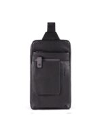 Piquadro, Tallin, Leren tas, Mono sling, Zwart, Voor mannen, 20 x 33 x 5 cm