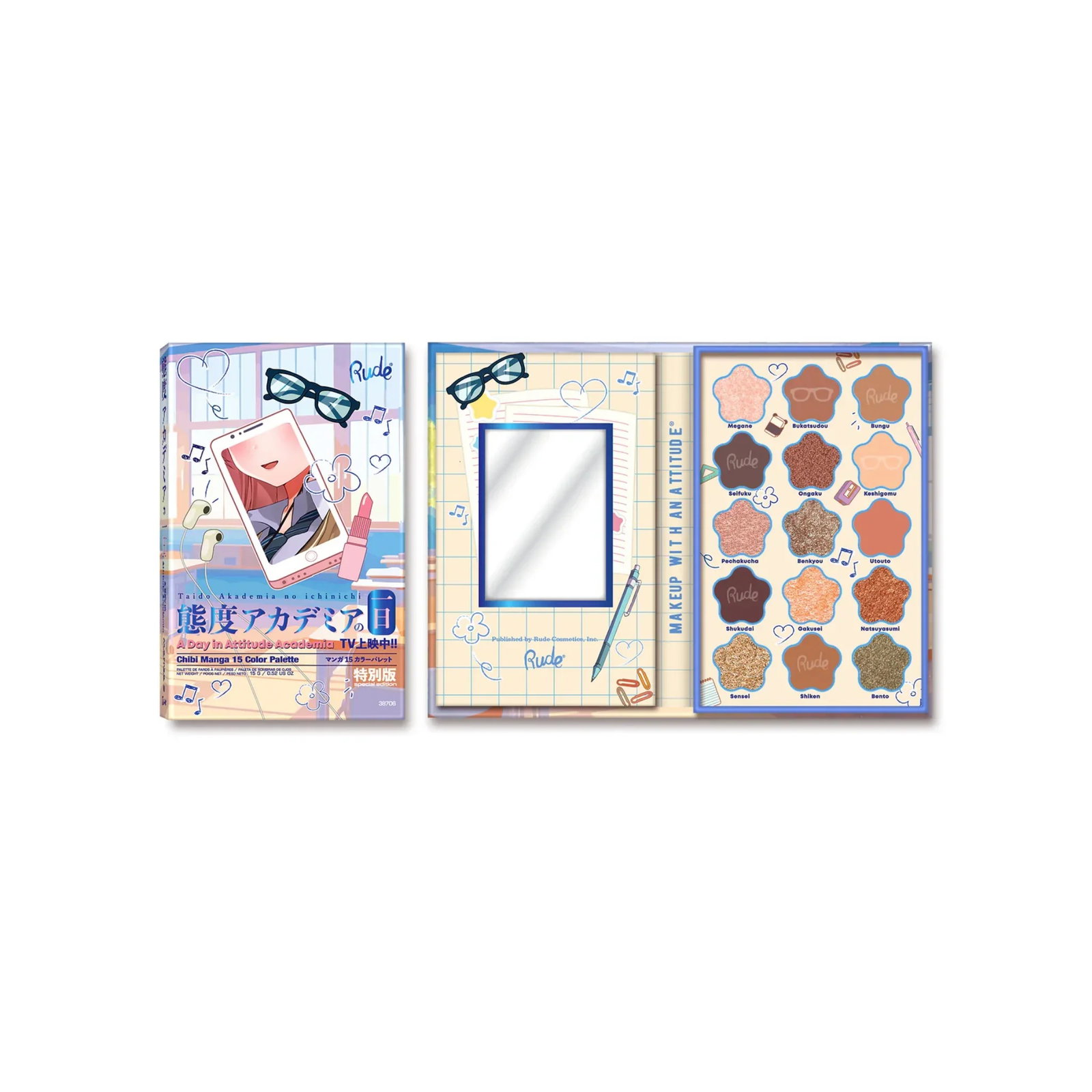 rude-cosmetics-a-day-in-attitude-academia-eyeshadow-palette-15-shades-1785915492 Rude Cosmetics, A Day in Attitude Academia, Oogschaduwpalet, 15 tinten - Afbeelding 1