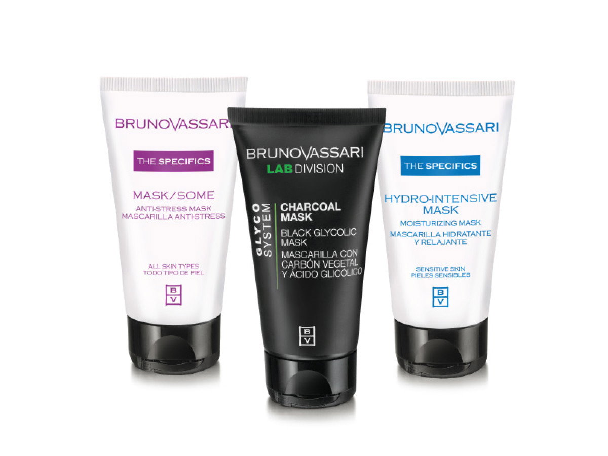 set-bruno-vassari-the-specifics-calming-cream-mask-for-face-50-ml-the-specifics-anti-stress-day-night-cream-mask-for-face-50-ml-glyco-system-glycolic- Multimasking Set Bruno Vassari: The Specifics, Moisturizing, Cream Mask, For Face, 50 ml + The Specifics, Vitamin A, Anti-Stress, Day & Night, Cream Mask, For Face, 50 ml + - Afbeelding 1
