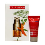 Set Clarins: Men, Energising, Day & Night, Gel, For Face, 5 ml *Miniature + Double Eye, Anti-Ageing, Eye Serum, 3 ml *Miniature + Clarins, GWP Textile Pouch, Blue