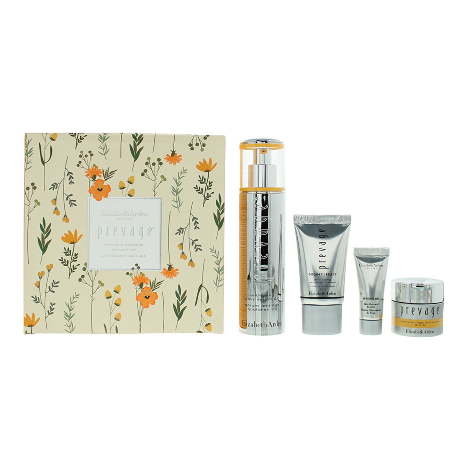 10038776-00101 Set Elizabeth Arden: Prevage, Moisturising, Cream, Face, SPF 30, 15 ml + Prevage 2.0, Anti-Aging, Daily, Serum, 50 ml + Superstart , Restorative, Serum, 5 ml + Prevage - Anti-Aging, Moisturising, Day, Cream, Face, SPF 30, 15 ml - Afbeelding 1