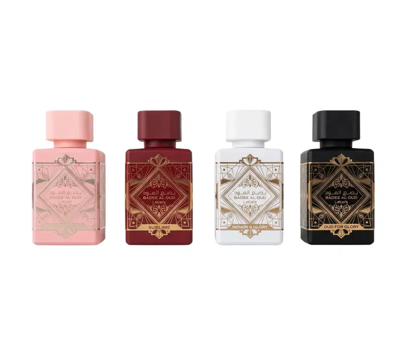 set-lattafa-bade-e-al-oud-oud-for-glory-eau-de-parfum-unisex-25-ml-bade-e-al-oud-honor-glory-eau-de-parfum-unisex-25-ml-bade-e-al-oud-sublime-eau-de-p Set Lattafa: Bade'e Al Oud Oud For Glory, Eau De Parfum, Unisex, 25 ml + Bade'e Al Oud Honor & Glory, Eau De Parfum, Unisex, 25 ml + Bade'e Al Oud Sublime, Eau De Parfum, Unisex, 25 ml + Bade'e Al Oud Noble Blush, Eau De Parfum, For Women, 25 ml - Afbeelding 1