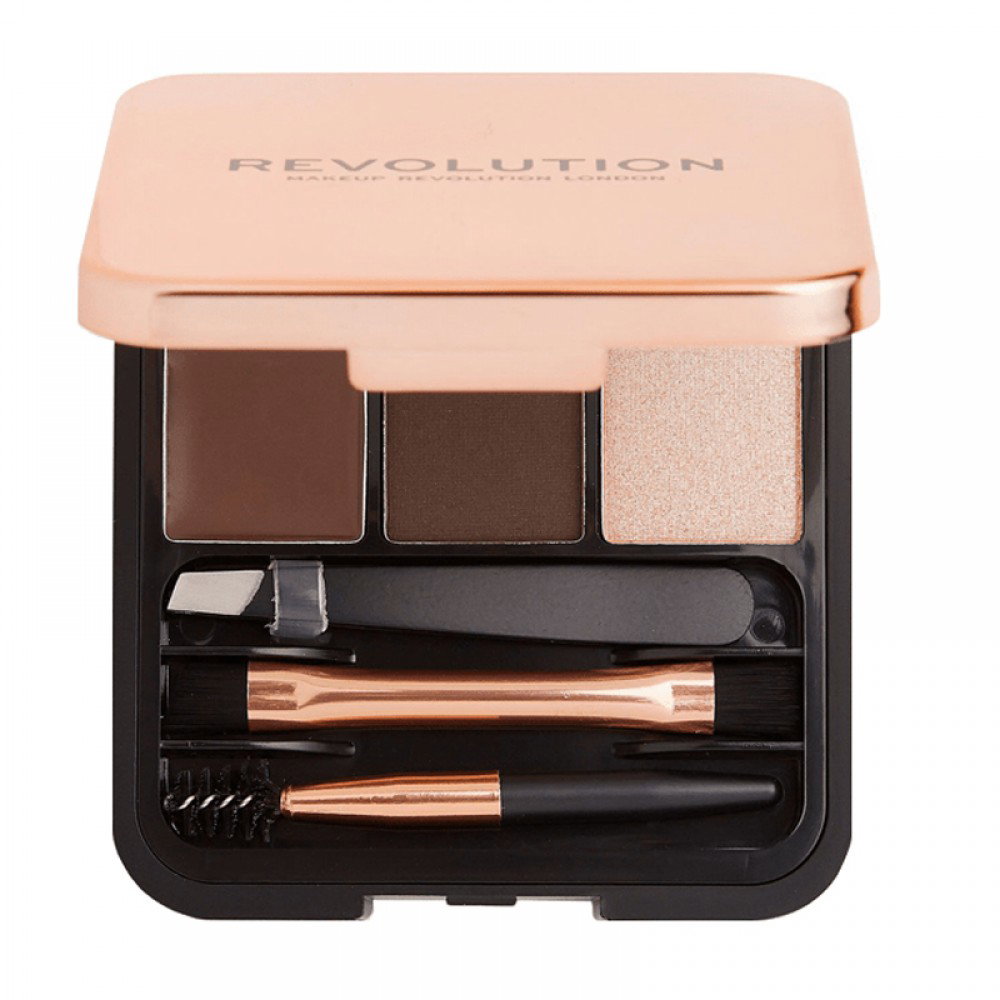 set-makeup-revolution-brow-sculpt-eyebrow-palette-dark-brown-2-2-g-1756804675 Set, Makeup Revolution, Brow Sculpt, Wenkbrauwpalet, Donkerbruin, 2.2 g - Afbeelding 1