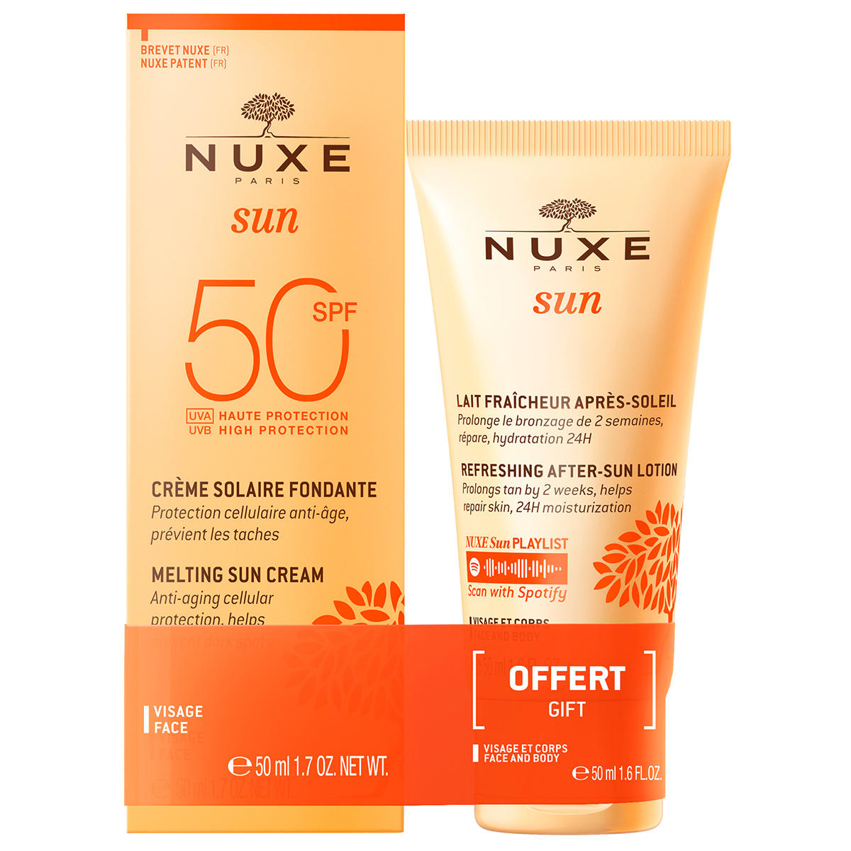 set-nuxe-sun-melting-sunscreen-cream-for-face-spf-50-50-ml-sun-sun-protection-after-sun-lotion-50-ml-1712313467 Set Nuxe: Sun, UV Protection, Sunscreen Cream, For Face, SPF 50, 50 ml + Sun, Sun Protection, After-Sun Lotion, 50 ml - Afbeelding 1