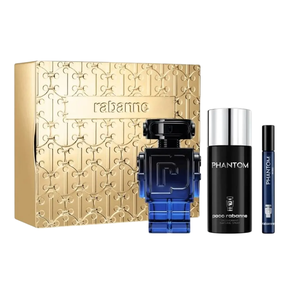 set-paco-rabanne-phantom-intense-eau-de-parfum-for-men-refillable-100-ml-phantom-intense-eau-de-parfum-for-men-refillable-10-ml-phantom-intense-deodor Set Paco Rabanne: Phantom Intense, Eau De Parfum, For Men, Refillable, 100 ml + Phantom Intense, Eau De Parfum, For Men, 10 ml + Phantom Intense, Deodorant Spray, For Men, 150 ml - Afbeelding 1