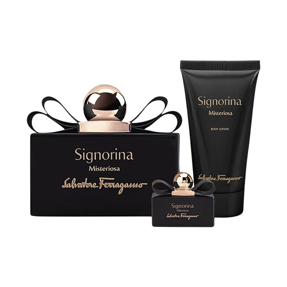 set-salvatore-ferragamo-signorina-misteriosa-eau-de-parfum-for-women-50-ml-signorina-misteriosa-eau-de-parfum-for-women-5-ml-signorina-misteriosa-mois Set Salvatore Ferragamo: Signorina Misteriosa, Eau De Parfum, For Women, 50 ml + Signorina Misteriosa, Eau De Parfum, For Women, 5 ml + Signorina Misteriosa, Moisturizing, Body Lotion, 50 ml - Afbeelding 1