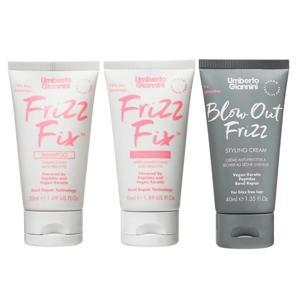 set-umberto-giannini-frizz-fix-hair-shampoo-anti-frizz-repairing-50-ml-frizz-fix-hair-conditioner-anti-frizz-repairing-50-ml-blow-out-frizz-hair-styli Set Umberto Giannini: Frizz Fix, Hair Shampoo, Anti-Frizz & Repairing, 50 ml + Frizz Fix, Hair Conditioner, Anti-Frizz & Repairing, 50 ml + Blow Out Frizz, Hair Styling Cream, 40 ml - Afbeelding 1