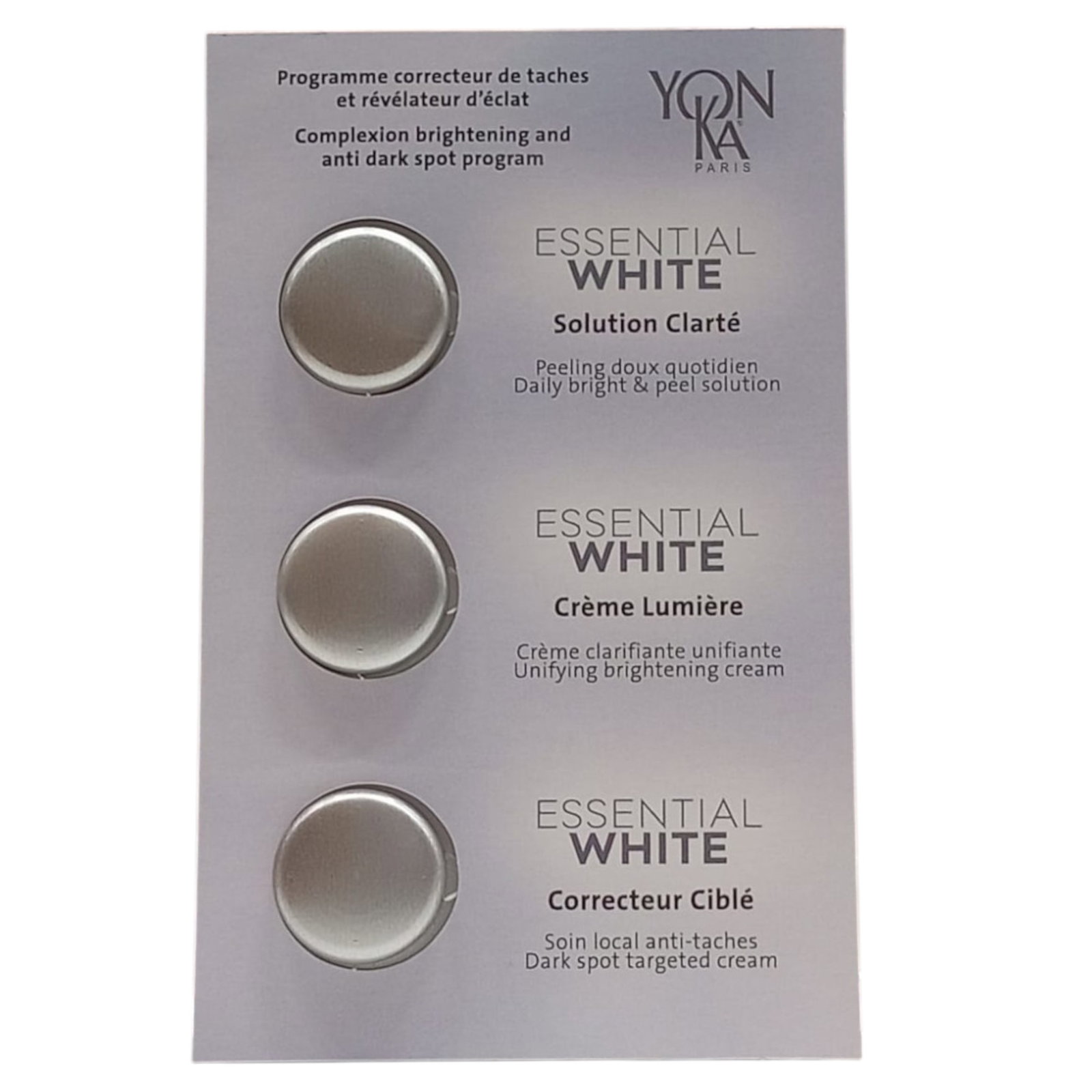 set-yonka-correcteur-cible-anti-spot-cream-for-face-ml-sample-lumiere-anti-spot-day-night-cream-for-face-1-ml-sample-essential-white-anti-spot-day-nig Set YonKa: Correcteur Cible, Anti Spot, Cream, For Face ml *Sample + Lumiere, Anti Spot, Day & Night, Cream, For Face, 1 ml *Sample + Essential White, Anti Spot, Day & Night, Cream, For Face, 0.5 ml *Sample - Afbeelding 1